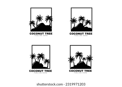 Coconut Tree Logo, Palm Tree Sunset Beach Vector, Elegant Minimalist Simple Design, Symbol Template Icon