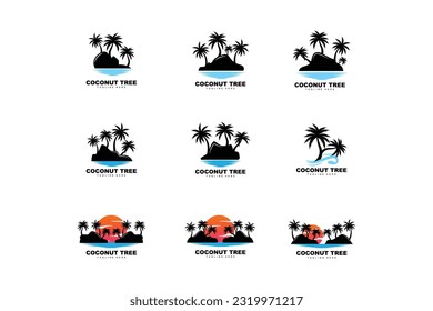 Logotipo de árbol de coco, vector de playa de sol de árbol de palmera, diseño simple minimalista elegante, icono de plantilla de símbolo
