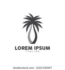 Coconut Tree Logo, Palm Tree Sunset Beach Vector, Elegant Minimalist Simple Design, Symbol Template Icon