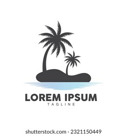 Coconut Tree Logo, Palm Tree Sunset Beach Vector, Elegant Minimalist Simple Design, Symbol Template Icon