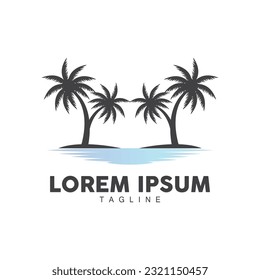 Coconut Tree Logo, Palm Tree Sunset Beach Vector, Elegant Minimalist Simple Design, Symbol Template Icon