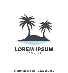 Coconut Tree Logo, Palm Tree Sunset Beach Vector, Elegant Minimalist Simple Design, Symbol Template Icon