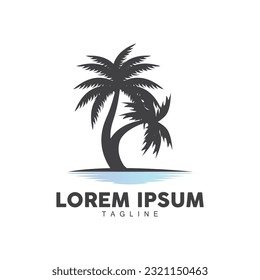 Logotipo de árbol de coco, vector de playa de sol de árbol de palmera, diseño simple minimalista elegante, icono de plantilla de símbolo