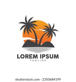 Logotipo de árbol de coco, vector de playa de sol de árbol de palmera, diseño simple minimalista elegante, icono de plantilla de símbolo