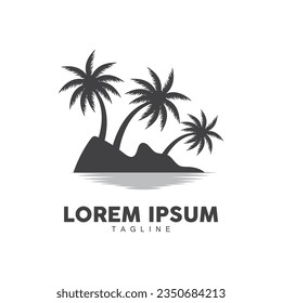 Coconut Tree Logo, Palm Tree Sunset Beach Vector, Elegant Minimalist Simple Design, Symbol Template Icon
