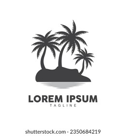 Coconut Tree Logo, Palm Tree Sunset Beach Vector, Elegant Minimalist Simple Design, Symbol Template Icon