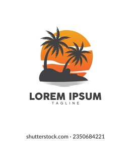 Logotipo de árbol de coco, vector de playa de sol de árbol de palmera, diseño simple minimalista elegante, icono de plantilla de símbolo