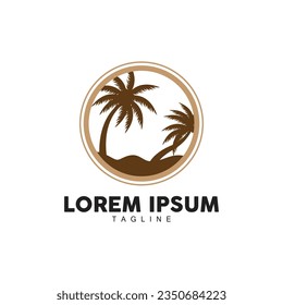 Coconut Tree Logo, Palm Tree Sunset Beach Vector, Elegant Minimalist Simple Design, Symbol Template Icon
