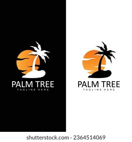 Coconut Tree Logo, Palm Tree Sunset Beach Vector, Elegant Minimalist Simple Design, Symbol Template Icon - Shutterstock ID 2364514069