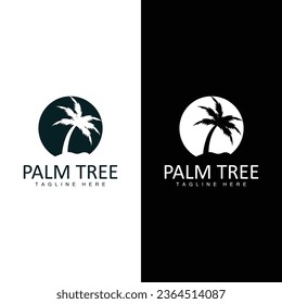 Logotipo de árbol de coco, vector de playa de sol de árbol de palmera, diseño simple minimalista elegante, icono de plantilla de símbolo