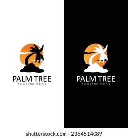 Logotipo de árbol de coco, vector de playa de sol de árbol de palmera, diseño simple minimalista elegante, icono de plantilla de símbolo