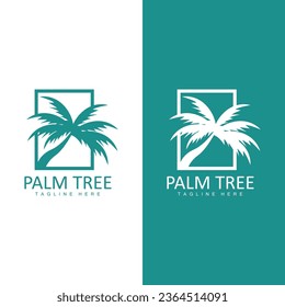 Coconut Tree Logo, Palm Tree Sunset Beach Vector, Elegant Minimalist Simple Design, Symbol Template Icon