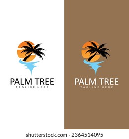 Logotipo de árbol de coco, vector de playa de sol de árbol de palmera, diseño simple minimalista elegante, icono de plantilla de símbolo