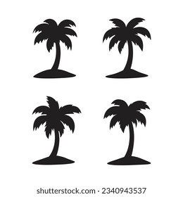 conjunto del logotipo del árbol de coco, vector de la silueta del árbol de coco