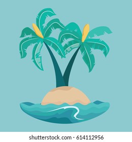 coconut tree on the beach with blue background