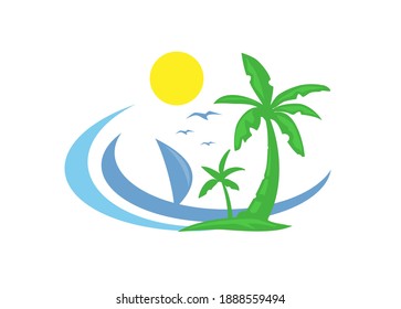 Coconut tree on a beach icon design template illustration