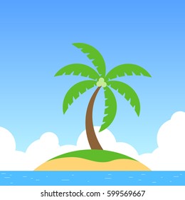 Coconut tree on island in summer illustration vector.