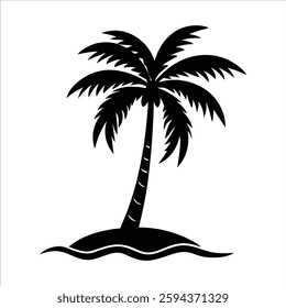 A coconut tree on an island vector silhouette
