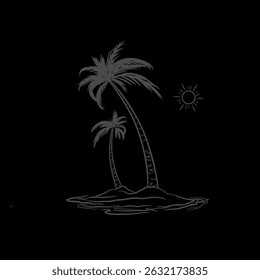 coconut tree on a small island with sun