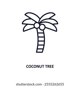 coconut tree outline icon.  Thin line icon from ecology collection. Editable vector isolated on white background