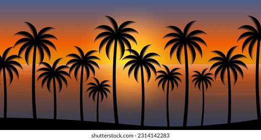 Coconut Tree or Palm Tree at the Beach During Sunset. Sunset Background. Paradise Tropical Island in Summer and Holiday Concept.