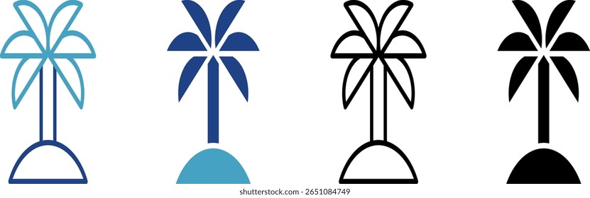 Coconut tree or palm tree icon to represent the classic symbol concept for tropical vacation destinations, beaches, islands and relaxation.