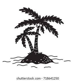 Coconut Tree Palm Tree Island Illustration Doodle Vector