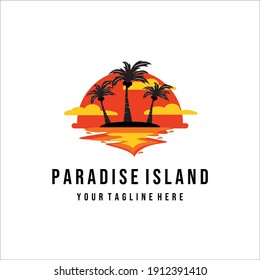 coconut tree and paradise island vintage vector logo illustration design