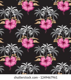 coconut tree pattern flower on black