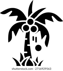 Coconut Tree Silhouette with Coconuts and Grass