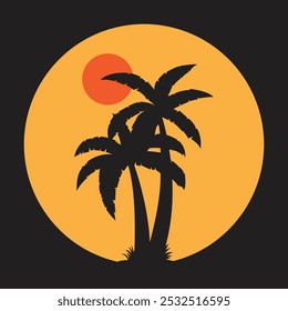 coconut tree silhouette design with an afternoon background concept