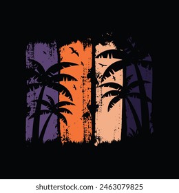 Coconut tree silhouette design with beach scene suitable for t-shirt design