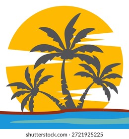 Silueta del árbol de coco. Diseño del árbol de coco en estilo plano. Tema de verano