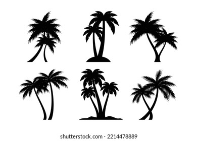 coconut tree silhouette icon, palm tree silhouette vector collection.