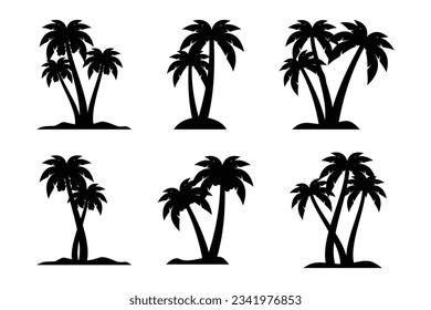 Coconut tree silhouette icon, palm tree silhouette vector collection.