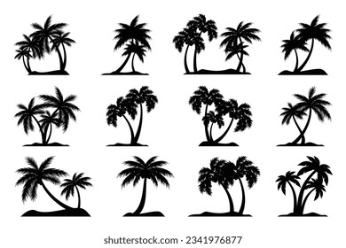 Coconut tree silhouette icon, palm tree silhouette vector collection.