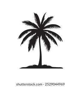 Coconut tree silhouette isolated on white background. Vector Illustration.