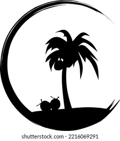 Diseño del logotipo de la silueta de los árboles de coco con letra C sobre fondo blanco