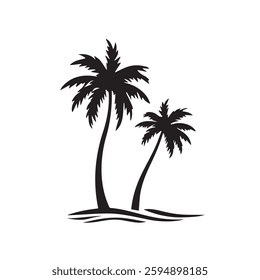 Coconut tree silhouette on white background