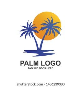 Coconut Tree Silhouette With Sun Logo Design