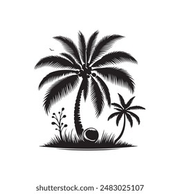 Ilustración vectorial de silueta de árbol de coco