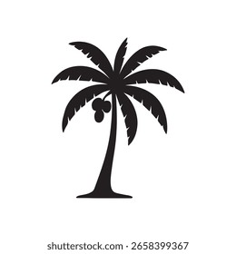 Estilo del Vector de la silueta del árbol de coco con el fondo blanco.