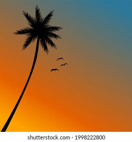 vector de silueta de árbol de coco al atardecer