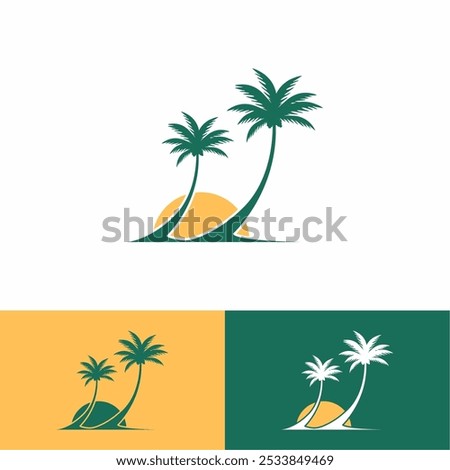 Coconut Tree silhoutte with sunset beach design vector