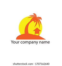 Coconut tree and small hut vector illustration