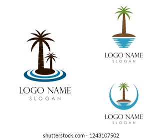 Coconut tree summer logo template vector icon illustration design 