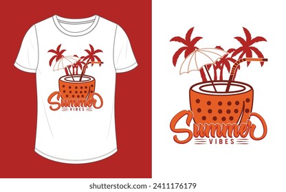 Coconut with tree. Summer t shirt design