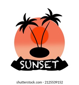coconut tree with sunset, company logo, t-shirt