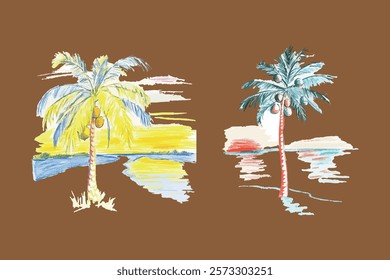 Coconut tree with Sunset river 