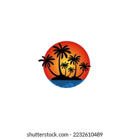 coconut tree and sunset vector illustration for icon,symbol or logo. beach logo. sunset icon